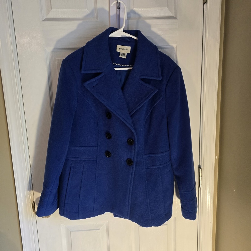 St Johns Bay Jacket Blue Wool Cashmere Double Breasted Pea Coat Womens Large